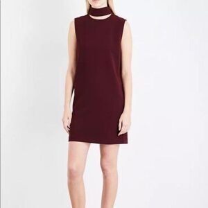 Theory Size 8 Slit Collar Dress Shift In Dark Currant Burgundy Red Sleveless